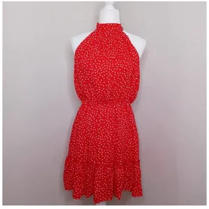 BTFBM Women's Red Polka Dot Halter Dress Size Small Boho Ruffle Summer Mini Cute thumbnail 3