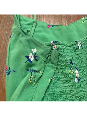 Old Navy Green Floral Fit & Flare Cami Dress Mini Smocked Back Size Large thumbnail 11