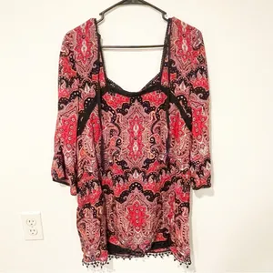 Free People Size 10 Pink‎ Paisley Crotchet Trim Floral Tunic Dress thumbnail 5