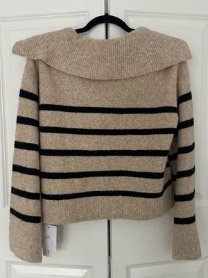 NWT Commense Oversized Striped Pullover Sweater XS Black thumbnail 6