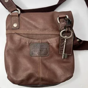 Vintage Y2K Fossil Genuine Leather Crossbody Bag – Distressed Brown Key Charm thumbnail 6