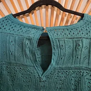Free People Once Upon A Time Teal Lace Knit Bell Sleeve Top Fairy Boho thumbnail 14