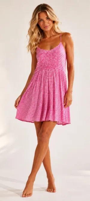 Old Navy Pink Striped‎ Smocked Mini Dress Sundress Coastal Preppy Coquette Beach thumbnail 1