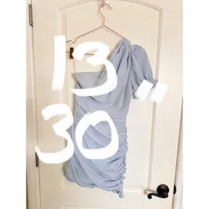 Hello Molly Mini Dress Women 4 Light Blue Excellent One‎ Shoulder Ruched Ruffle thumbnail 7