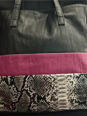 Black & Magenta Snake-Trim Tote Shoulder Bag thumbnail 7