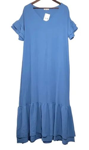 Beeson River Maxi Dress NWT Women's Large Lagenlook Ruffle‎ Drop Waist Blue thumbnail 1