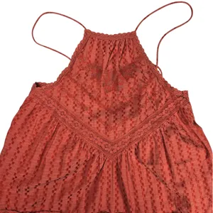 Free People‎ Elisa Tunic Tank Top XS Coral Orange Lace Trim Halter Sleeveless thumbnail 3