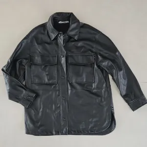 Zara Faux Leather Overshirt, Shacket In Black Size M thumbnail 4