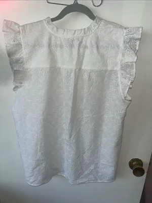 Loft White Eyelet Ruffle Sleeve Women's Top XL NWT thumbnail 4