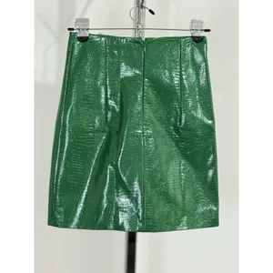 Porridge Anthropologie Women XS Mini Skirt Faux Leather Green Croc Embossed thumbnail 2