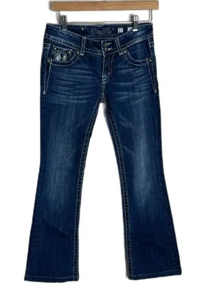 Miss Me ladies bootcut denim jeans‎ with studded bling gem pockets size 27 thumbnail 1