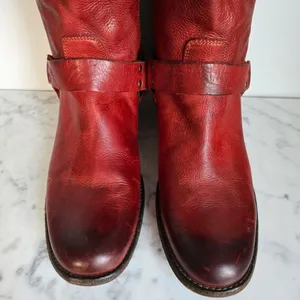 Frye, Phillip Harness Boots Red Burgundy Tall Leather Western Boot, Size 8.5 thumbnail 9