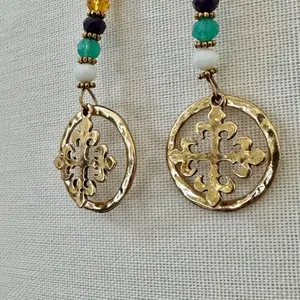 Boho Beaded Dangle Earrings w/ Gold Medallion thumbnail 7