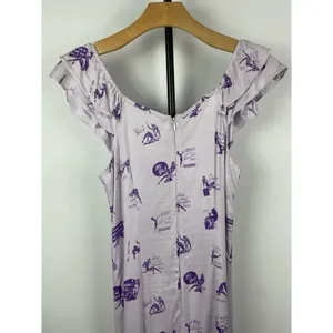 Lavender Milkmaid Pinup Novelty Cocktail Quirky‎ Print Flutter Sleeve Midi Dress thumbnail 10