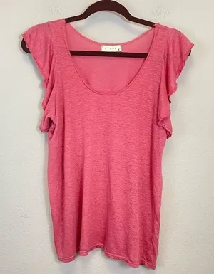 Stark x‎ Pink Linen Flutter Sleeves Scoop Neck Relaxed Fit Top Size XS thumbnail 1