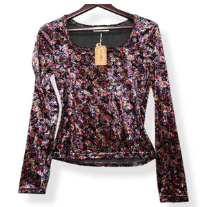 Natural Life Womens Danielle Velvet Floral Crop Top M Cottagecore Fairy Y2K NEW thumbnail 2