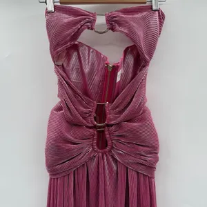 Bronx & Banco Sonny Strapless Cut Out High Slit Maxi Dress Gown in Metallic Rose thumbnail 4