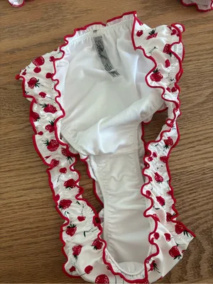 Frankie's Bikinis White and Red Strawberry Print Ruffle bikini thumbnail 2