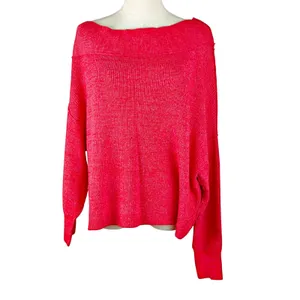 Free People Alana Linen Blend Cable Knit Off Shoulder Sweater Red MEDIUM thumbnail 2