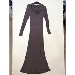 Off-Shoulder Long Sleeve Brown Maxi Dress Large thumbnail 6