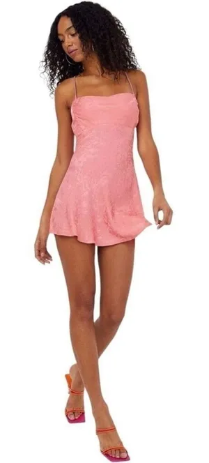 NWT For Love & Lemons Gabrielle Embellished Pink Open Back Mini Slip Dress Small thumbnail 1
