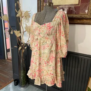 Meet Me In Santorini Floral Puff Sleeve Babydoll Cottagecore Mini Dress - XS 💚🎀 thumbnail 4