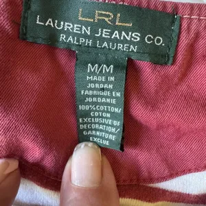 Lauren Ralph Lauren Women's Top Medium Red Cream Striped Cotton Button Nautical thumbnail 4