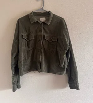 American Eagle Outfitters Olive Green Corduroy Button Jacket thumbnail 1