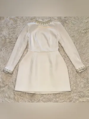 NEW Nadine Merabi White Audrina Athena Beaded Long Sleeve Minidress Sz 6 thumbnail 6