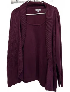 Croft & Barrow Maroon Double Layer Knit Cardigan Sweater Plus Size 2X thumbnail 1