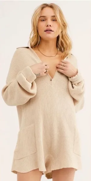 FREE PEOPLE BEACH Picnic Sweater Romper In Vanilla‎ Cake Size XS thumbnail 1
