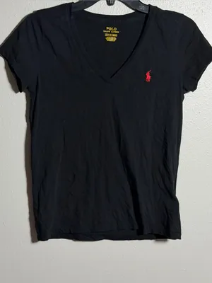 Polo by Ralph Lauren Women Black V-Neck Tee Minimalist size S thumbnail 2