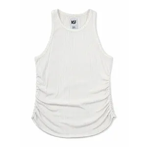 NSF Womens Ribbed Ruched Tank Top High Neck Cotton Modal M White 90s Minimalist thumbnail 2