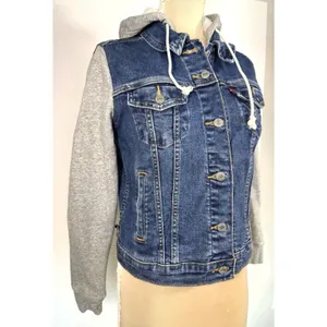 Levi's Hybrid Original Denim Sweatshirt Hoodie Trucker Jacket Medium Blue Gray thumbnail 4