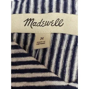 Madewell Black White Linen Striped V Neck Drop Sleeve T Shirt Tee Top Size M thumbnail 3