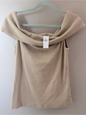 Banana Republic Off Shoulder Ribbed Top Beige NWT Medium thumbnail 2