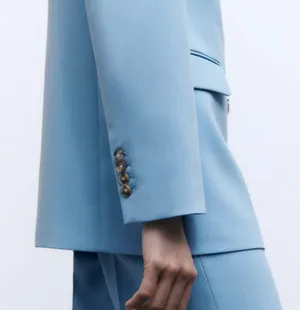 ZARA blazer suit jacket double breasted relaxed long baby blue thumbnail 7