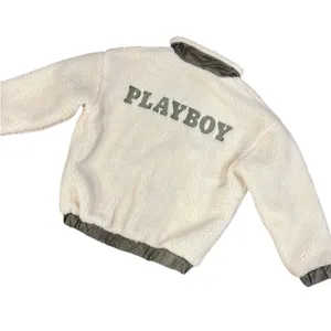 Playboy x Missguided Jacket Bomber Fleece Bunny Logo Ivory Olive Women’s Size 4 thumbnail 5