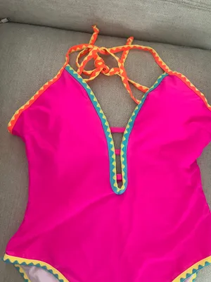 Popvil Women OnePiece Swimsuit Deep V Neck Neon Cute Bathing Suit Back Tie Swim Suits thumbnail 8
