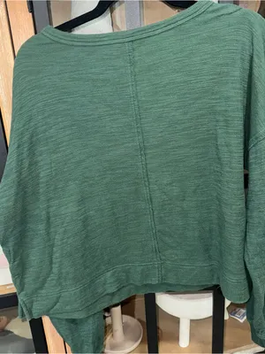 Aerie forest green long sleeve cropped tee pullover ribbed pocket ribbed knit thumbnail 3