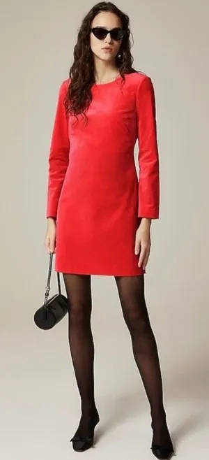 J Crew Long Sleeve Shift Dress Sz 18 Red Stretch Velvet‎ Holiday Cocktail Preppy thumbnail 1