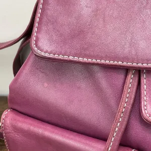 Perlina Magenta Leather Backpack With‎ Flap Drawstring Closure Side Zipper VTG thumbnail 9