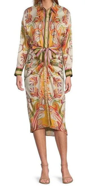 Antonio Melani Roxanne Baroque Paisley Belted Long Sleeve Midi Shirt Dress 2 thumbnail 1