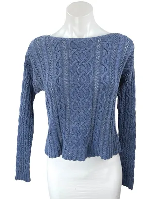 Ralph Lauren Denim & Supply Blue Cable Knit Long Sleeve Crop Sweater Top Size S thumbnail 1
