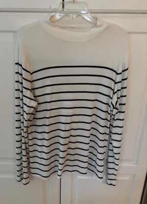 Ava & Viv Womens 1X Striped‎ Mock Neck Ribbed Long Sleeve Top Cream Black thumbnail 1