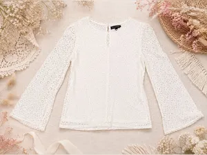 Banana Republic‎ Ivory Floral Lace Bell Sleeve Blouse Boho Romantic Small thumbnail 1