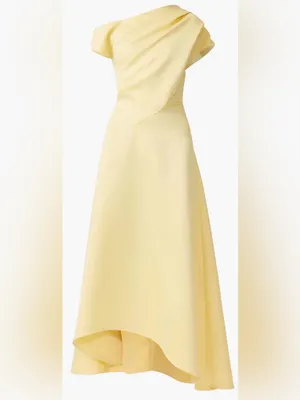 NEW Elliatt Marissa One-Shoulder Asymmetric Hem Duchess Satin Yellow Gown Sz L thumbnail 2