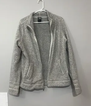 The North Face Women's Fleece Jacket Heather Gray Mock Neck Full Zip Pockets L thumbnail 1