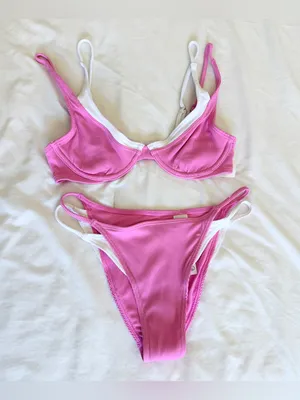 NWT Hollister Strappy Layered Bikini Set - Pink/White - XS thumbnail 2