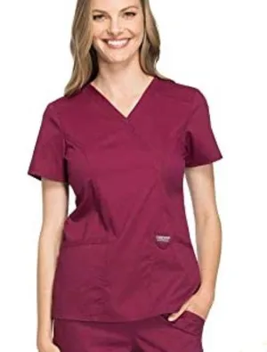 Cherokee Workwear Mock Wrap Medical Scrubs Top Burgundy Wine Size Small thumbnail 1